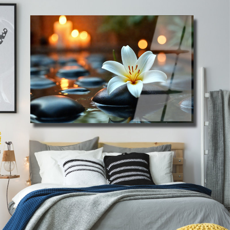 Art mural en verre trempé White Lily, 8" H x 12" W