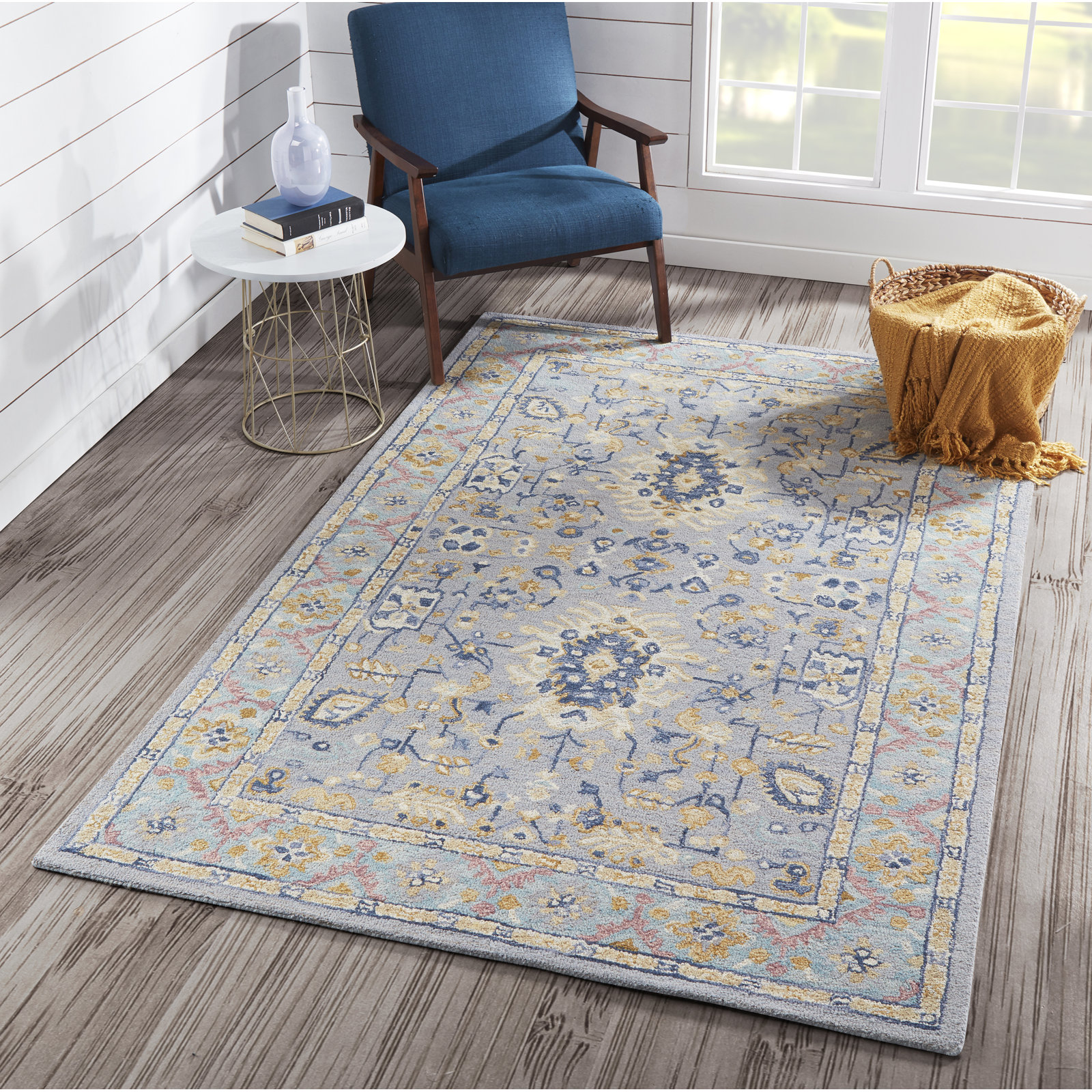 Adrien Blue Hand-Tufted Wool Oriental Rug, Rectangle 5' x 8'