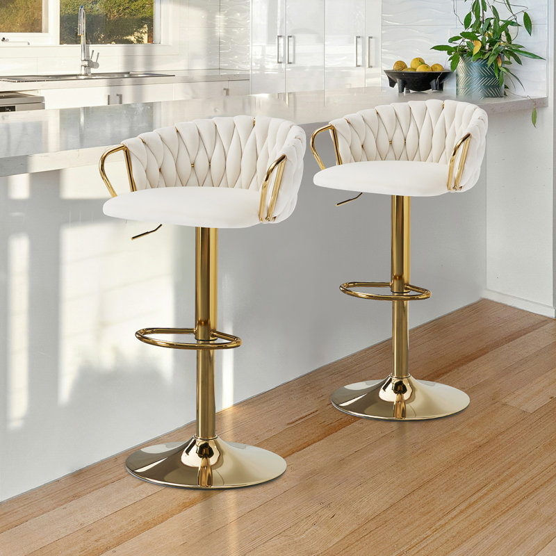 Tabouret de bar pivotant à hauteur ajustable, Crème, crème