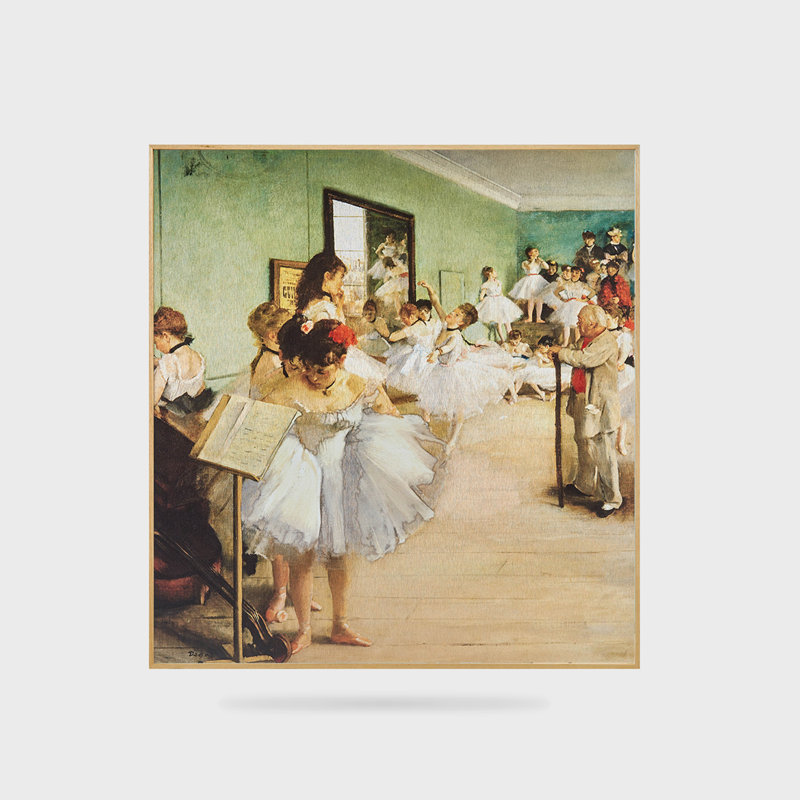The Dance Class by Edgar Degas - Painting on Metal, Brown Framed