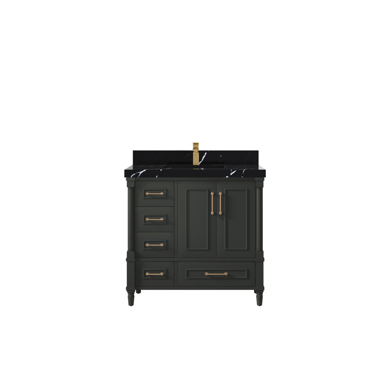 Aberdeen 36'' Single Bathroom Vanity with Top, Calacatta Black