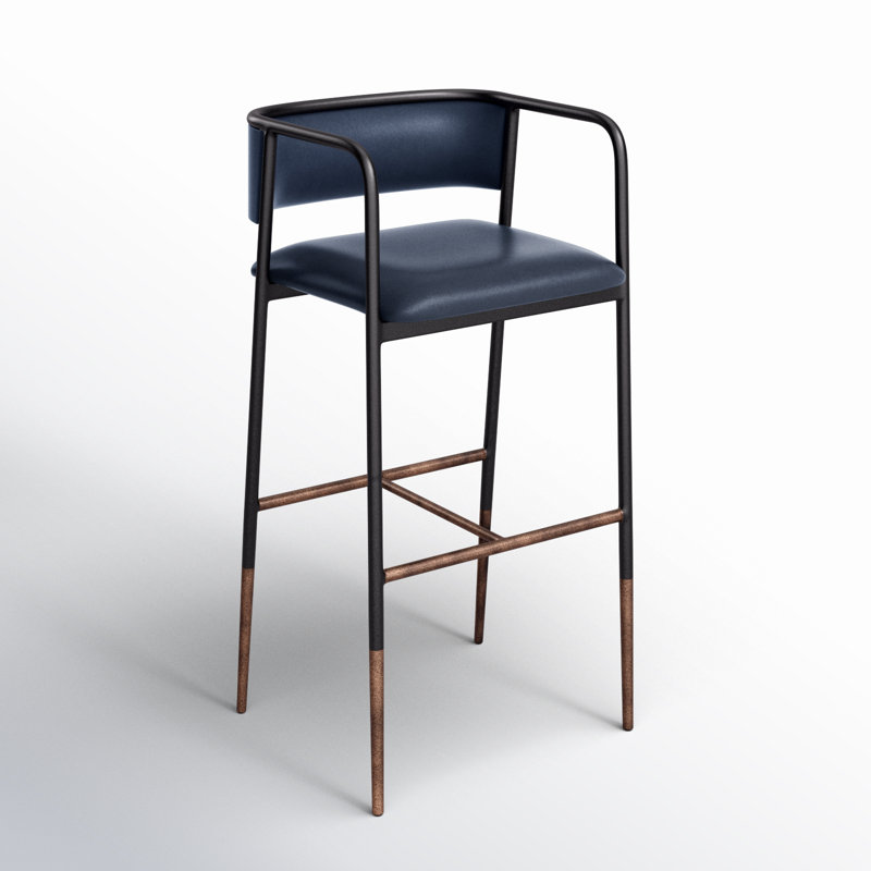 Brenan Upholstered Bar Stool with Metal Frame, Brown, Bar Stool (29.5” Seat Height)