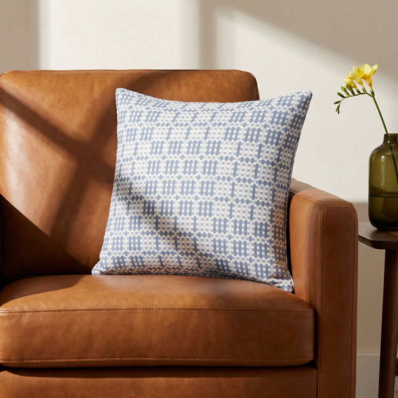 Roni Deco Arch Accent Pillow, Feather, Blue Geometric, Square 22"