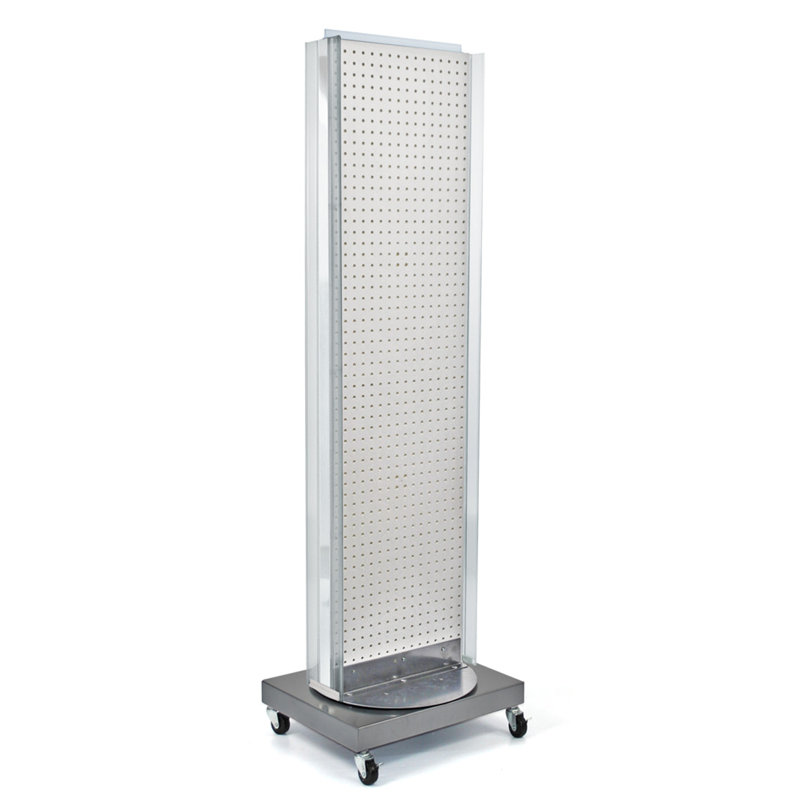  Présentoir de plancher perforé à deux côtés avec deux côtés en C sur une base roulante. Support à roulettes. Taille du panneau: l 16 po x H 60 po