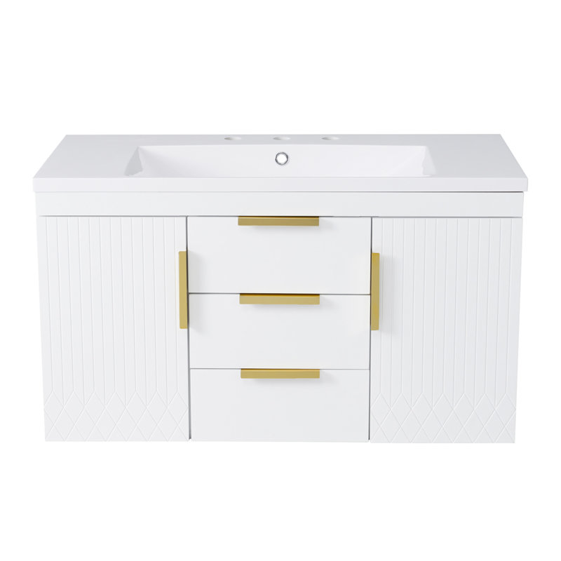 Meuble-lavabo mural sophistiqué avec lavabo en résine et rangement spacieux