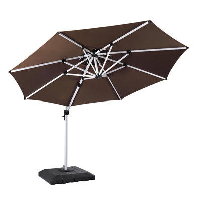 10 Feet Round Patio Umbrella Outdoor Cantilever With Solar Powered Led Lights Aluminum Offset Umbrella With 360 Degree Rotation (light Grey)