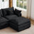Modular Sectional Sofa, 102 Inch L Shaped Couch Set For Living Room, 3-Seater Comfy Cloud Couches With Movable Ottoman, DIY Combination, Chenille, Black-2123389170