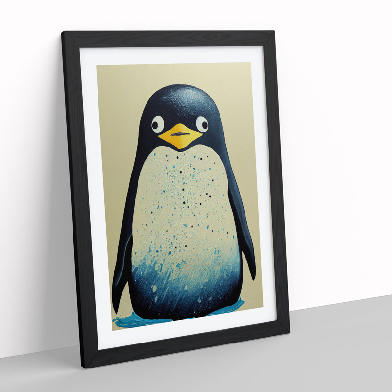 Painted Penguin No.3 - Single Picture Frame Print, Black Framed, 64cm H x 46cm W x 2cm D