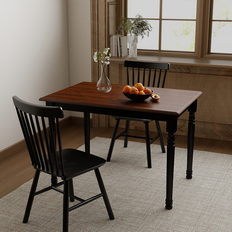 Modern Farmhouse Rectangular Solid Wood Dining Table, Walnut/Black