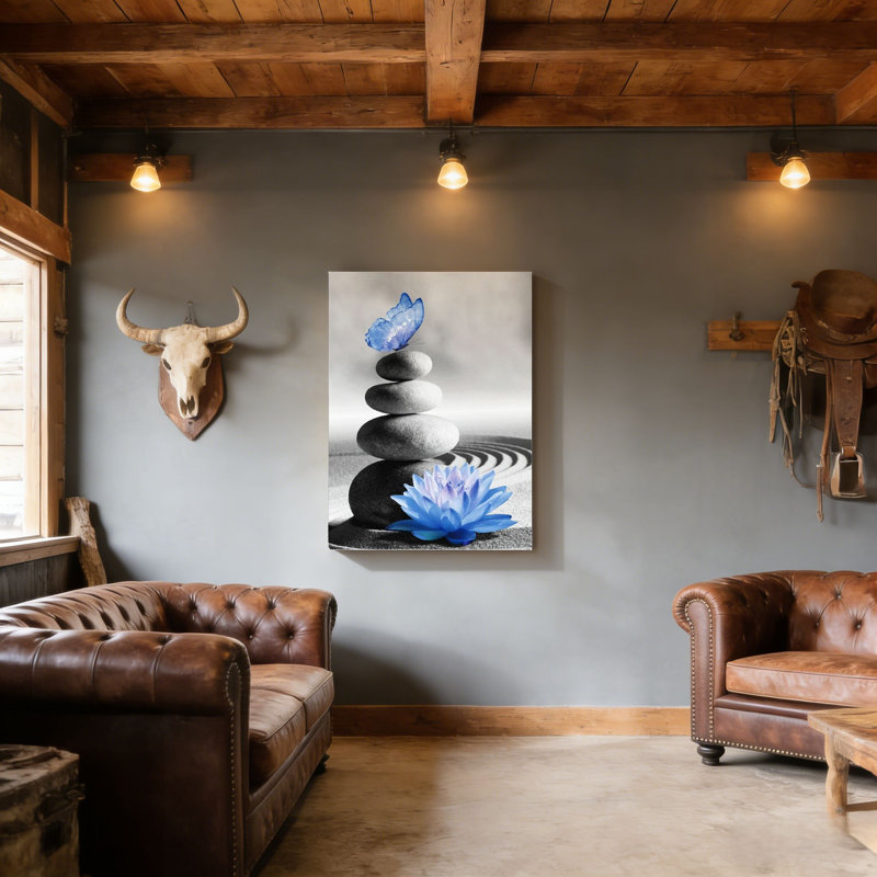 Zen Zen & Lotus, art mural encadré en bois à l'arrière, 30 x 20
