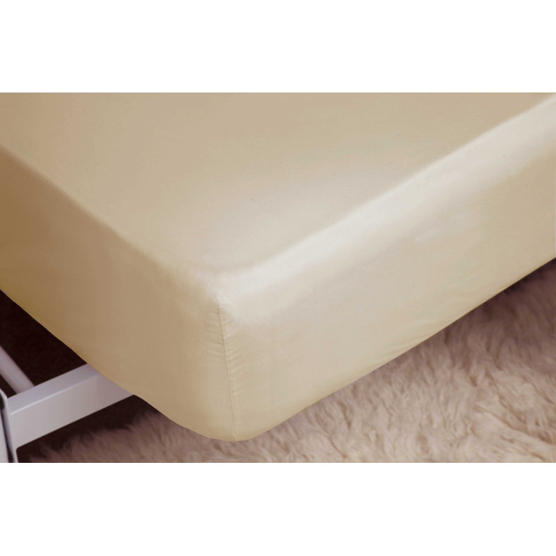 Plain Dye Brushed Cotton Flannelette Flannel Fitted Sheet, Small Double (4'), Cream