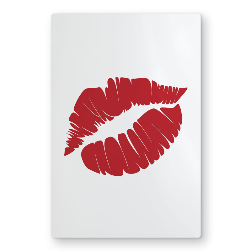 Red Lipstick Mark - Romantic Red Metal Print for Home Decor