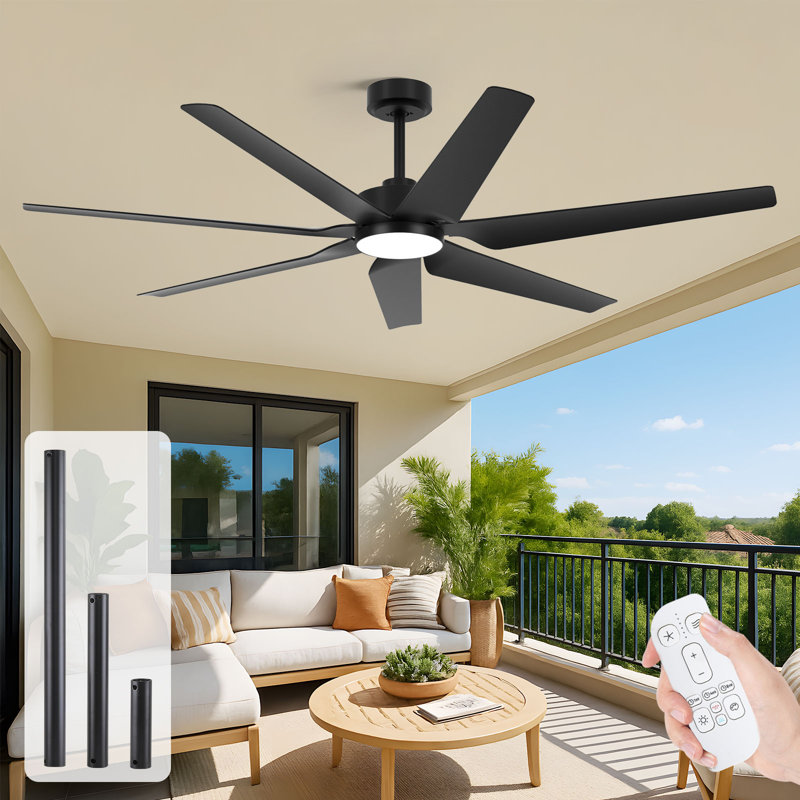 65" Large Outdoor Ceiling Fan With Light And Remote, Smart Ceiling Fan With Alexa/Remote/APP,  7 Sleek ABS Blades, Quiet Reversible DC Motor, 6 - Speed, Ideal For Large Indoor & Outdoor Spaces Like Patio, Porch, Gazebo, Garage, Living Room