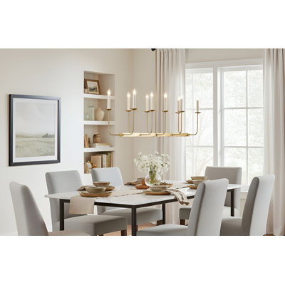 10-light Large Scale 47" Linear Branched Chandelier, Polished Brass Finish