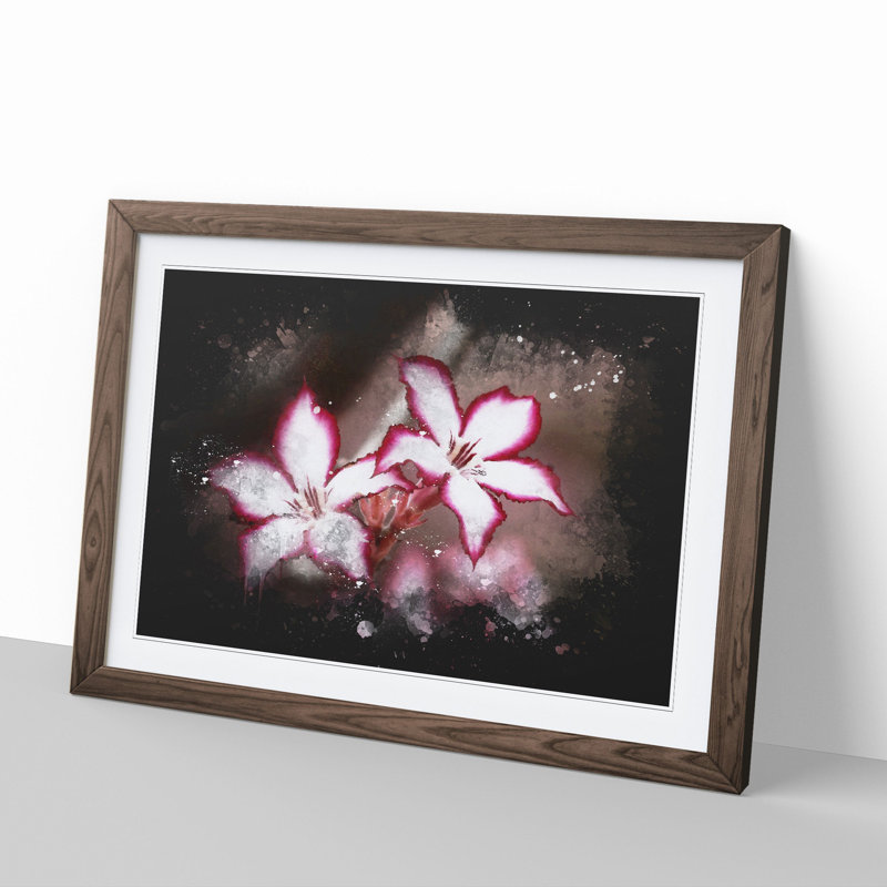Pink Lily Flowers - Picture Frame Graphic Art, 48cm H x 65cm W x 2cm D, Walnut Framed