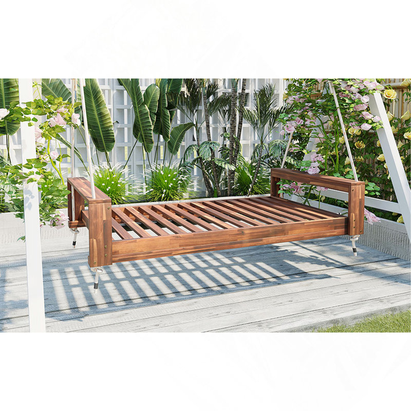 Ensemble de sièges de balançoire pour lit simple avec cadre en bois d'acacia et cordes HeMP pour jardin, cour, naturel