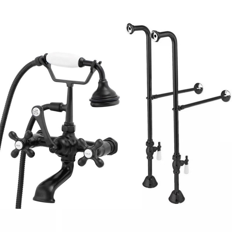 Floor Tub Spout with Diverter, Black