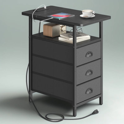 Slim End Table With Charging Station, 3 Drawers And Shelves - USB, Outlet And Type-C Ports Included For Living Room, Bedroom Or Office