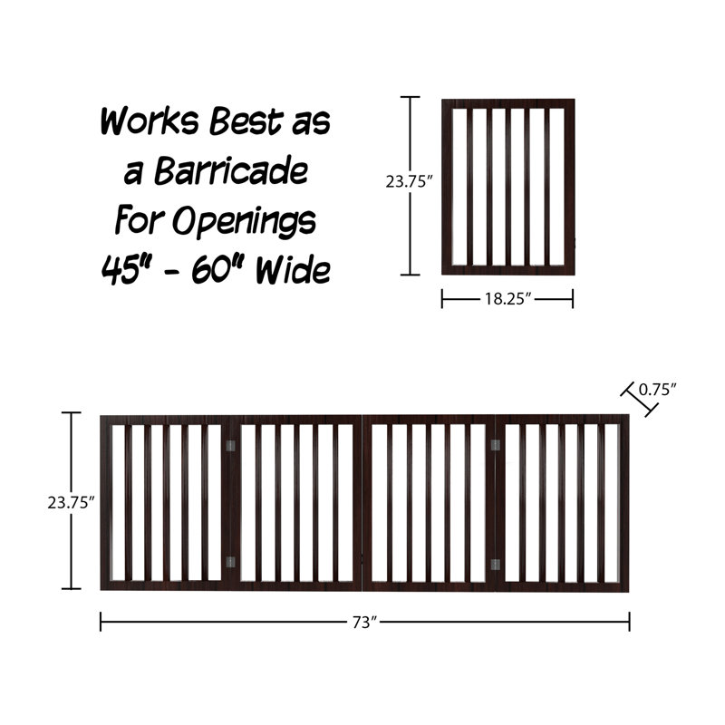 Brown 4-Panel Freestanding Retractable Pet Gate with Metal Hinges