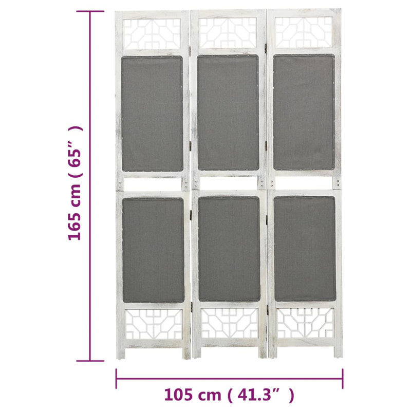 Tion 165cm H Folding Room Divider, Grey, 3