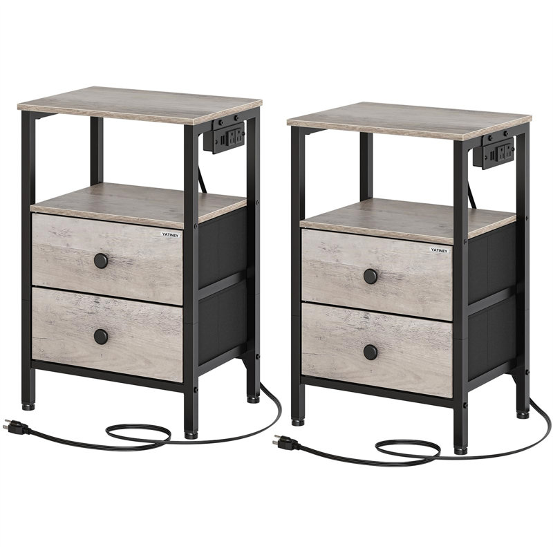 Azaliah 2 - Drawer End Table Set and Built-In Outlets, Gray