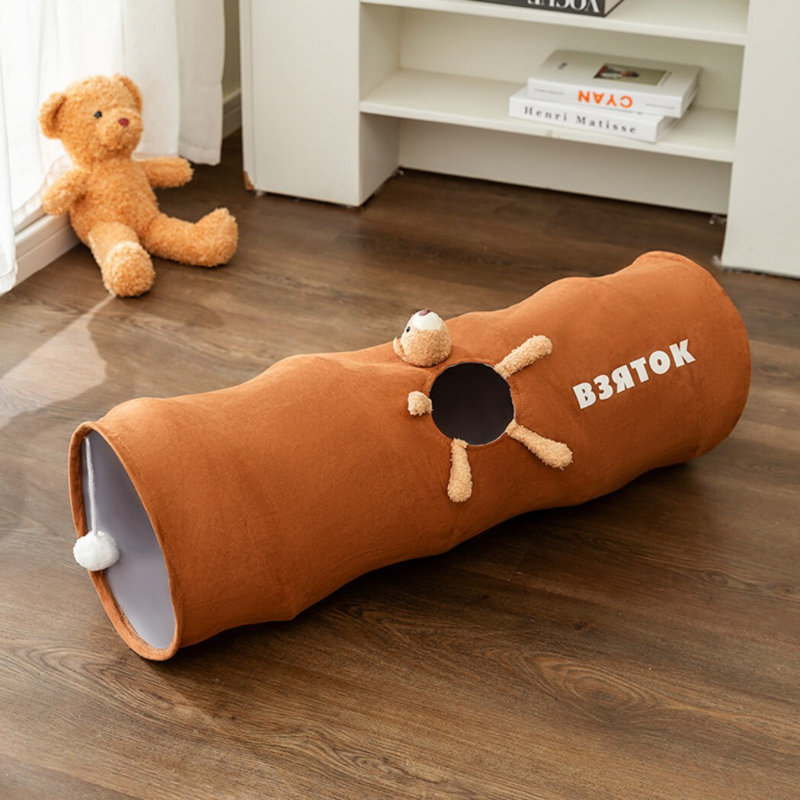 Lit tunnel pour chat pliable Cat Tunnel, Brun, Large 9.84" L x 31.5" W