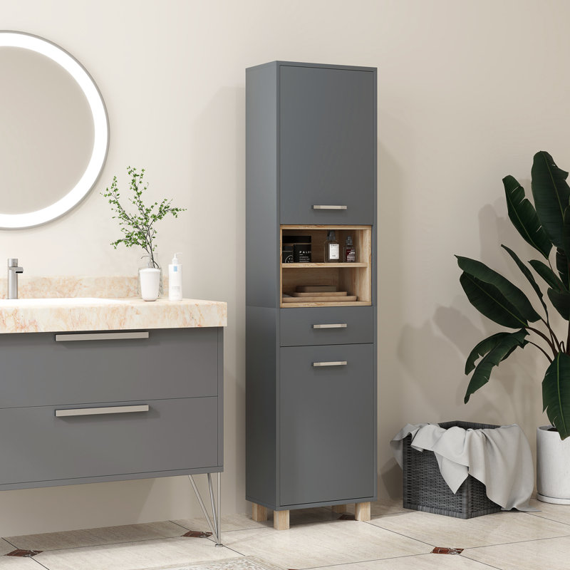 HOMCOM Tall Bathroom Cabinet Freestanding Bathroom Storage Cabinet Grey