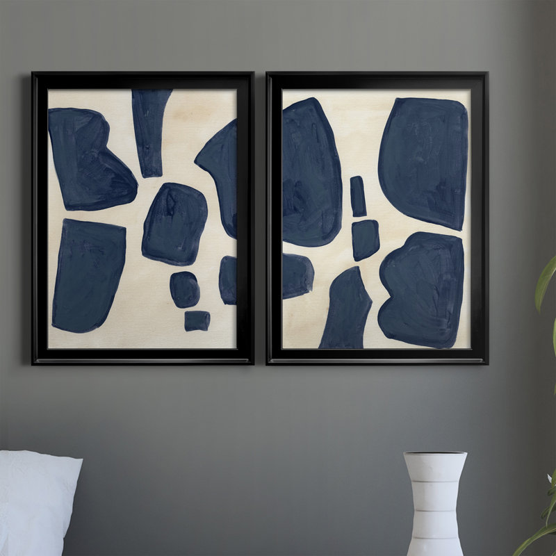 "Blue P pièces I", ensemble de 2 reproductions d'art encadrées, H 30,5 po x l 45 po, Noir