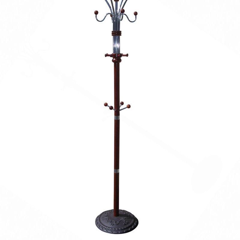 Portemanteaux 73 po de hauteur chrome et bois, finition cerisier, Cerisier