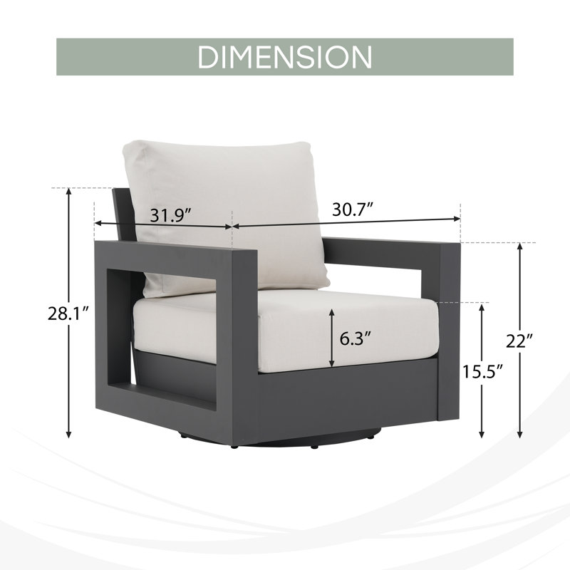 Chaise pivotante d'extérieur en aluminium, Coussin blanc / cadre gris