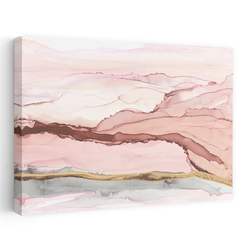 The Vineyard II Blush - art abstrait doré à l'encre, H 16 po x l 24 po