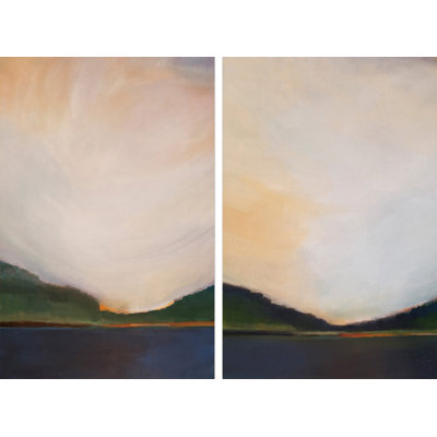 « coucher de soleil », ensemble de 2 reproductions de peintures à l’aquarelle sur toile
