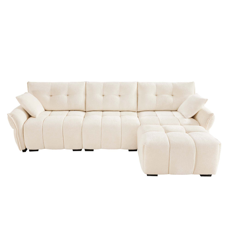 Three - Seater Sofa Set With Ottoman And Pillows,Solid Wood, Textured Chenille, High - Resilience Cushions, Ideal For Living, Lounge, Office, Hotel Spaces