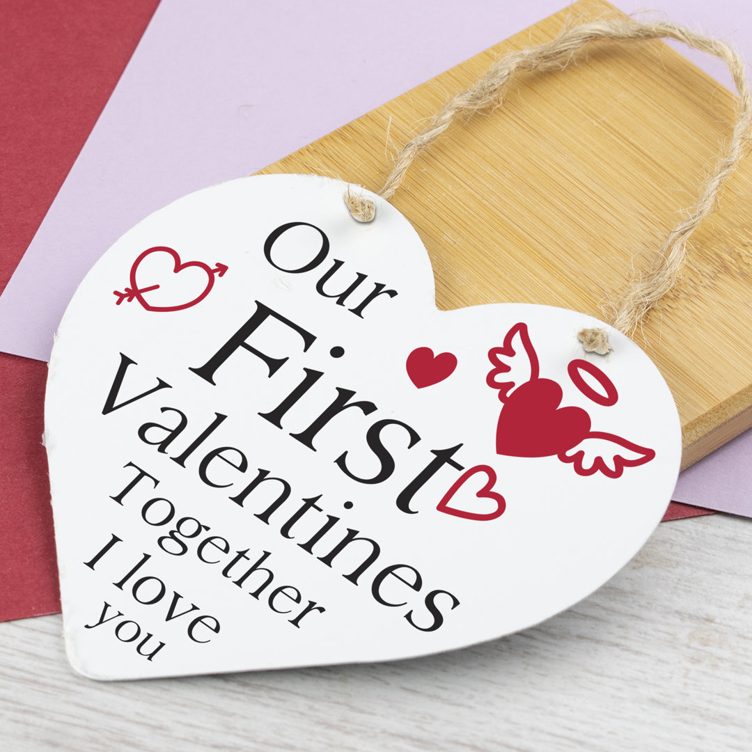 Wooden Heart Plaque First Valentine