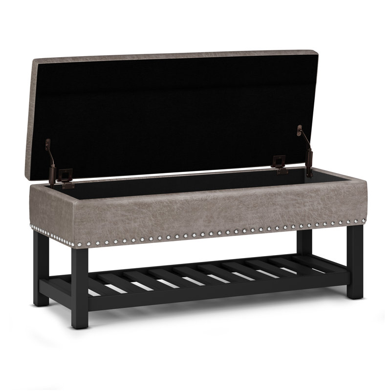 Lomond 44"W Tufted Ottoman Bench with Solid Wood Frame, Distressed Grey Taupe