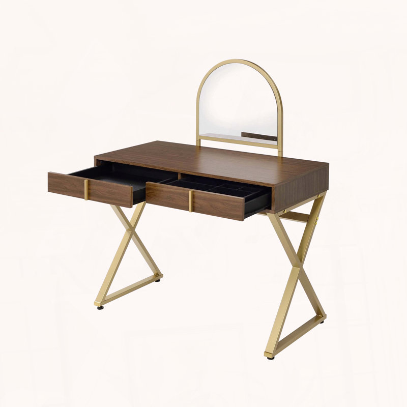 Vanity Desk with Mirror and Jewelry Tray