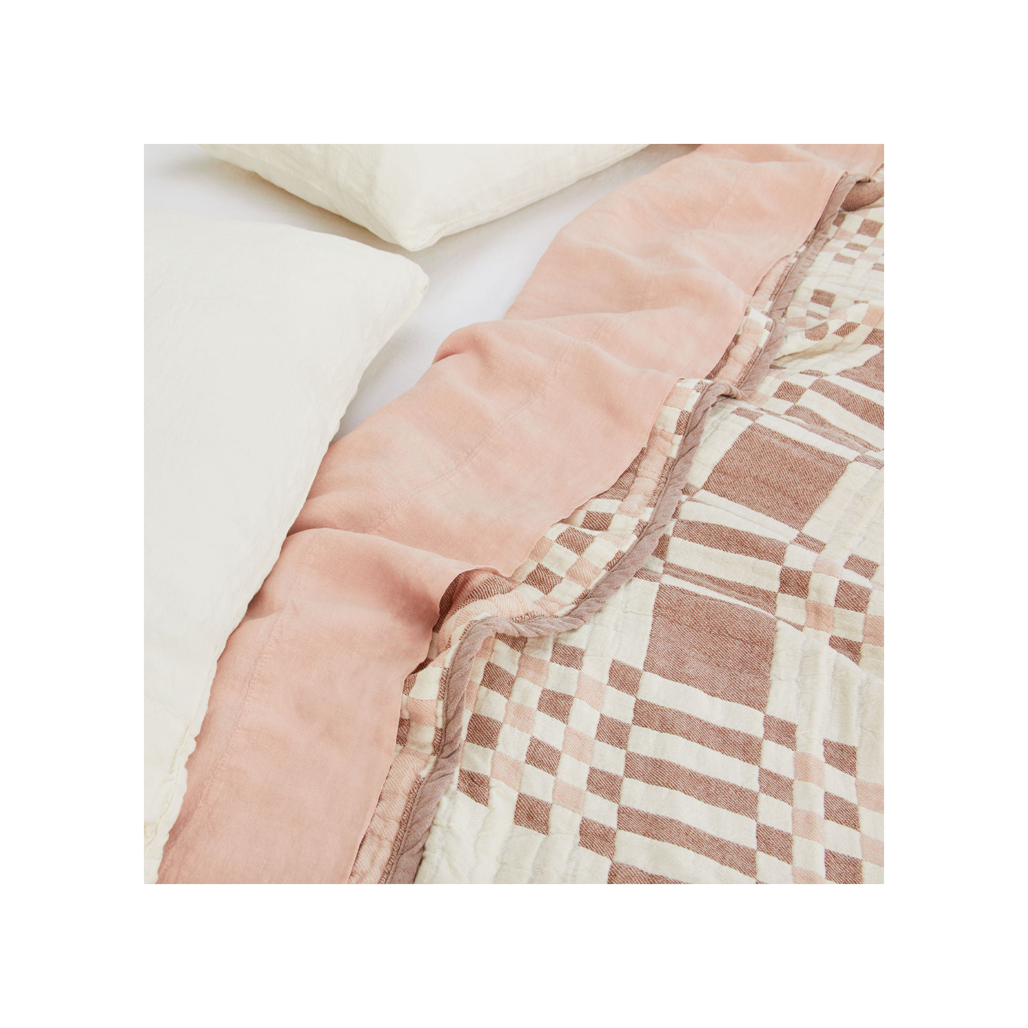 Simple Plaid Cotton Jacquard Throw Blanket, Blush/Terracotta, Queen