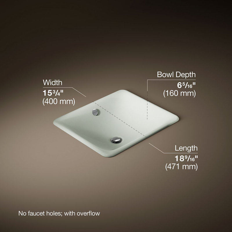 Lavabo de salle de bain rectangulaire encastré en métal avec trop-plein Iron Plains, Sel de mer