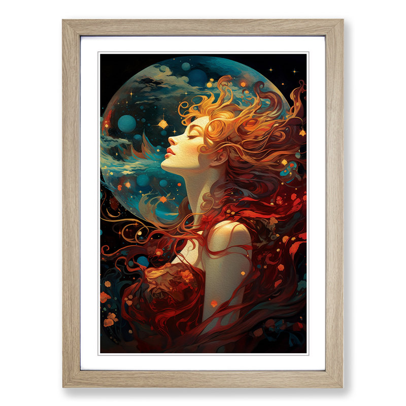 Universe Art Nouveau Art - Framed Print, 64cm H x 46cm W, Oak Framed