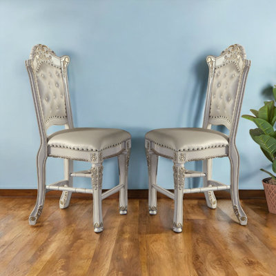Cais Counter Height Chair (Set-2), Synthetic Leather with Antique Pearl Finish