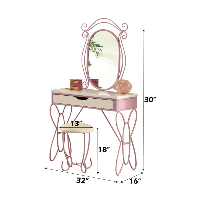 Coiffeuse élégante avec miroir ovale - choix et tabouret blanc et mauve