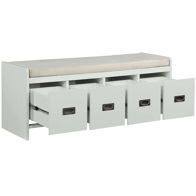 Banc de rangement beige et blanc - 4 tiroirs, siège rembourré confortable, structure en bois moderne avec structure en bois