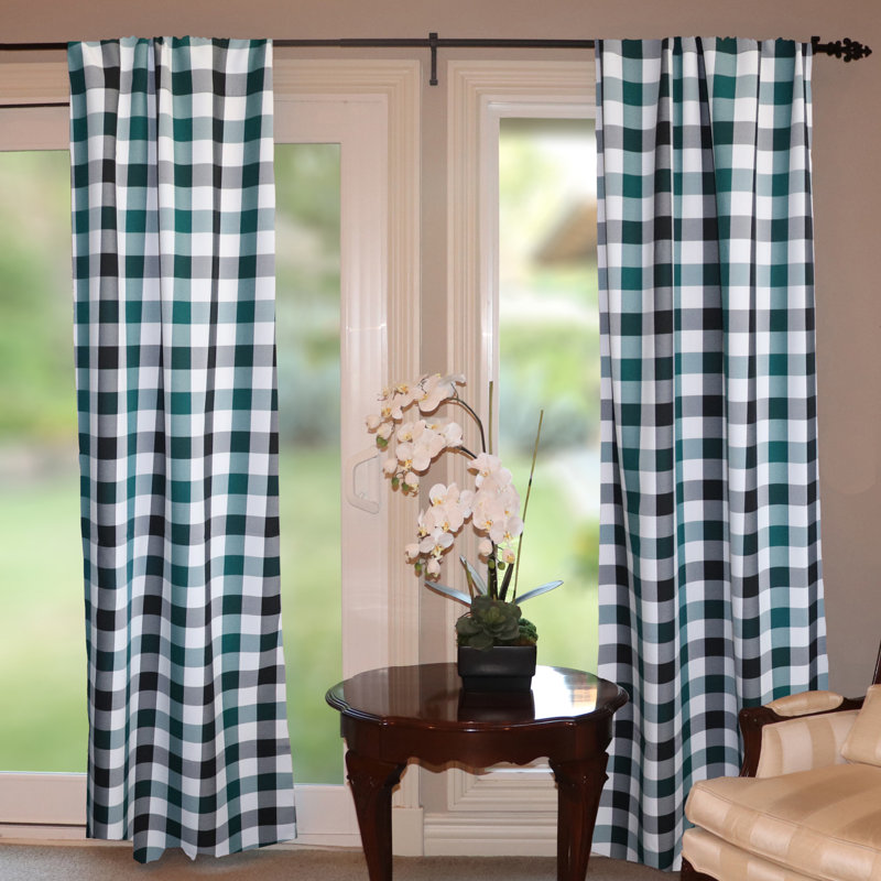 Chestermere Semi Sheer Curtain Single Panel, 56" W x 48" L, Black/White/Hunter Green