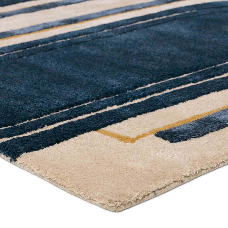 Tapis bleu et crème Collman Partition ICO16, Rectangle 6 pi x 9 pi