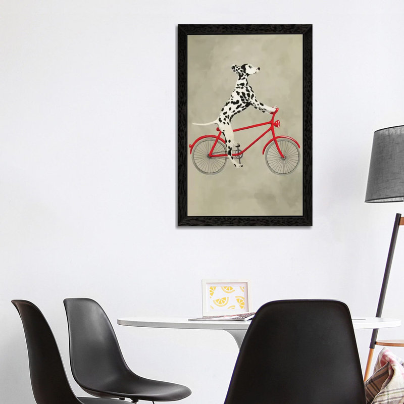 Dalmatian On Bicycle by Coco De Paris - Painting on Canvas, 101.6 cm H x 66.04 cm W, Black Framed
