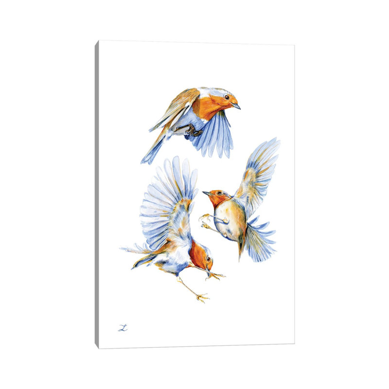 Three Robins by Zaira Dzhaubaeva - Wrapped Canvas Print, 66.04 cm H x 45.72 cm W x 1.91 cm D
