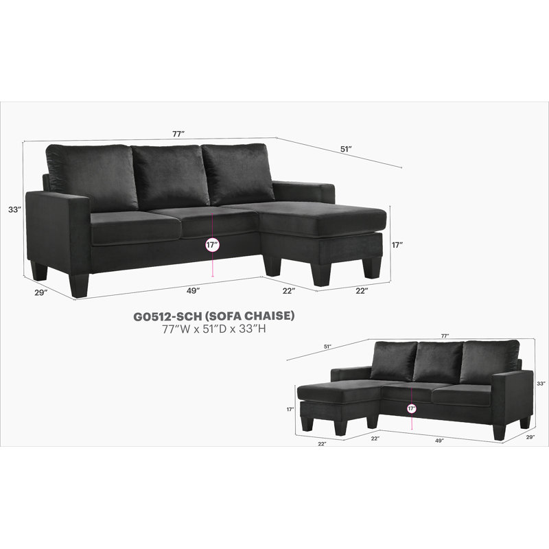 Jessica G0512-SCH Sofa Chaise , BLACK, Black
