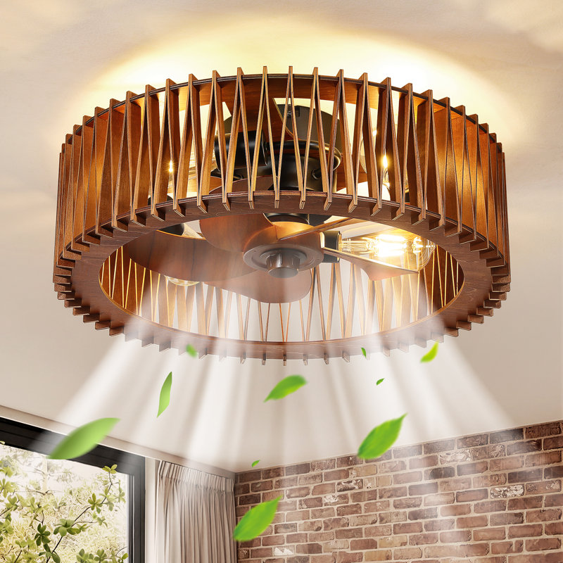 20" Wooden Caged 5-Blade Ceiling Fan with Light