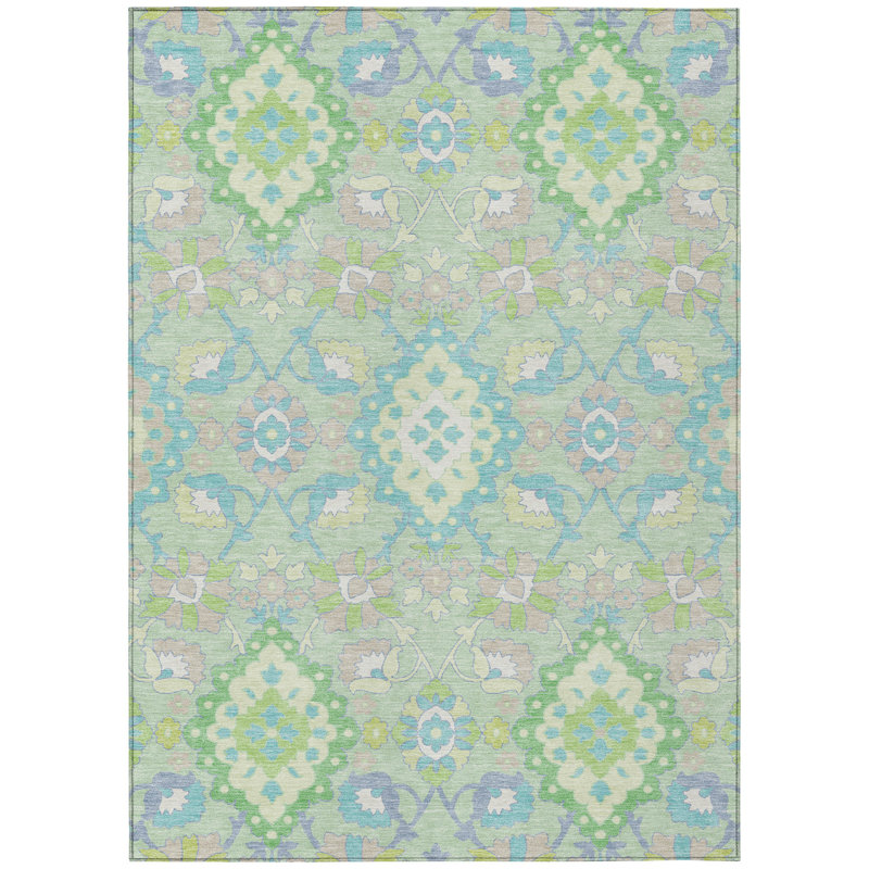 Vespera Green Washable Indoor-Outdoor Rug - , 5' x 7'6"