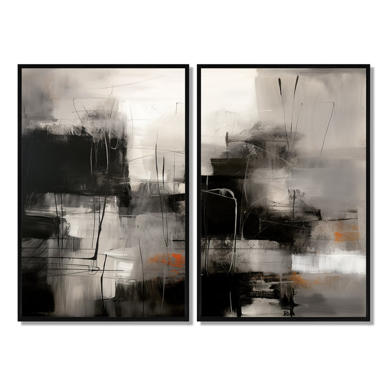Art mural moderne noir Mid Century Fusion I - doré 2 pièces, 36'' H x 48'' W, Impression encadrée flottante, Black